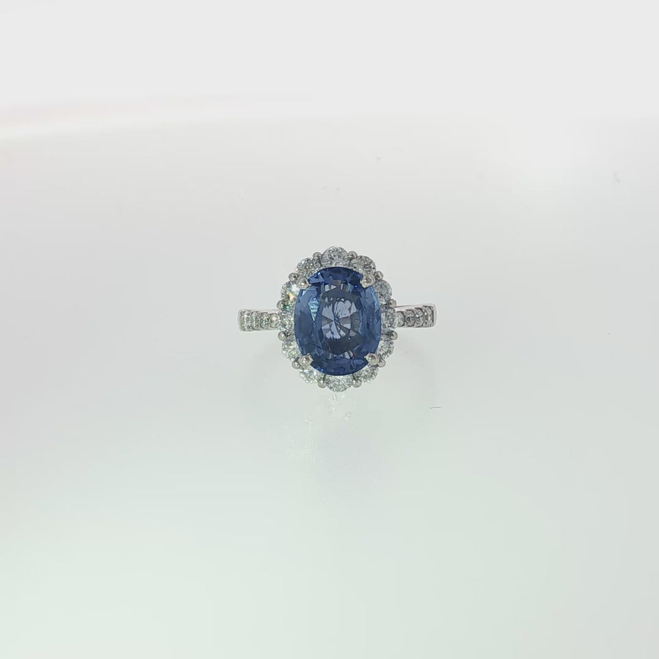 Estate Platinum Sapphire Diamond Halo Cluster Ring ~4.30ctw Size 7.25
