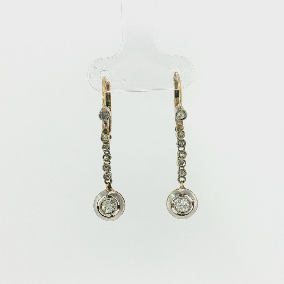 Edwardian Diamond Drop Earrings in Platinum-Topped 14K Yellow Gold