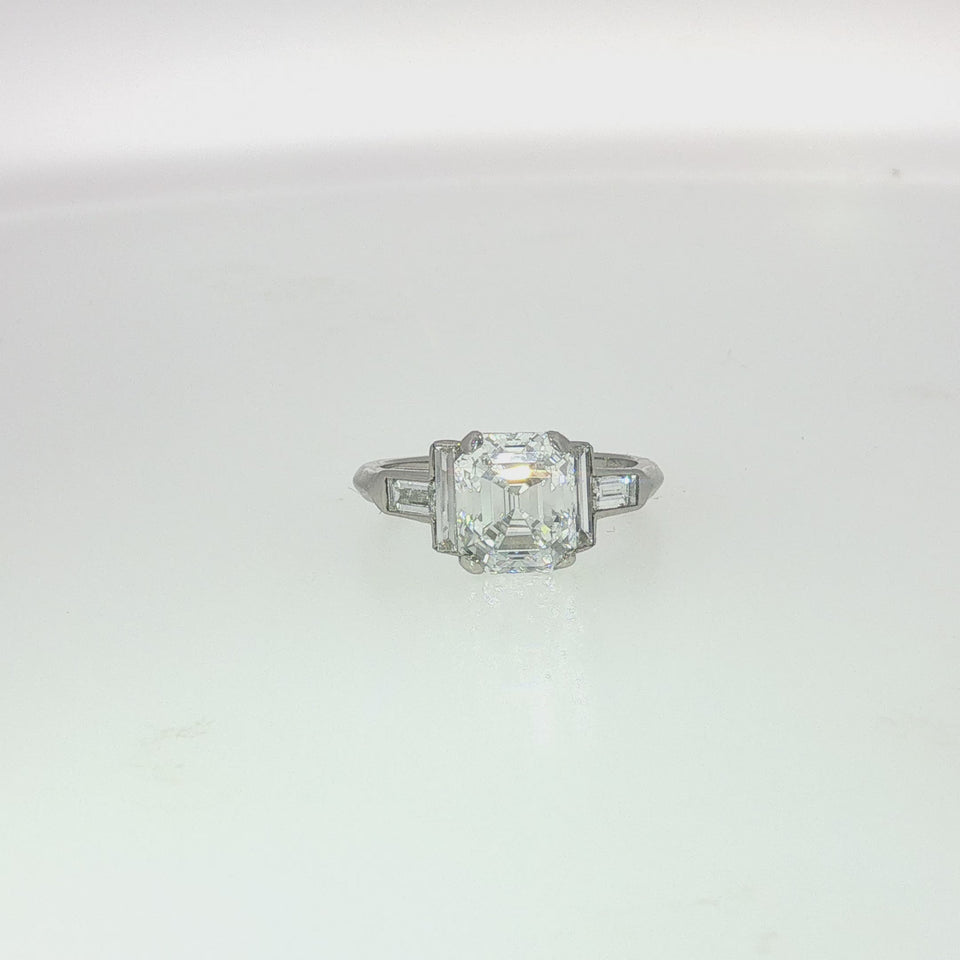 Art Deco Asscher Cut Diamond Platinum Engagement Ring GIA 2.9ct D IF