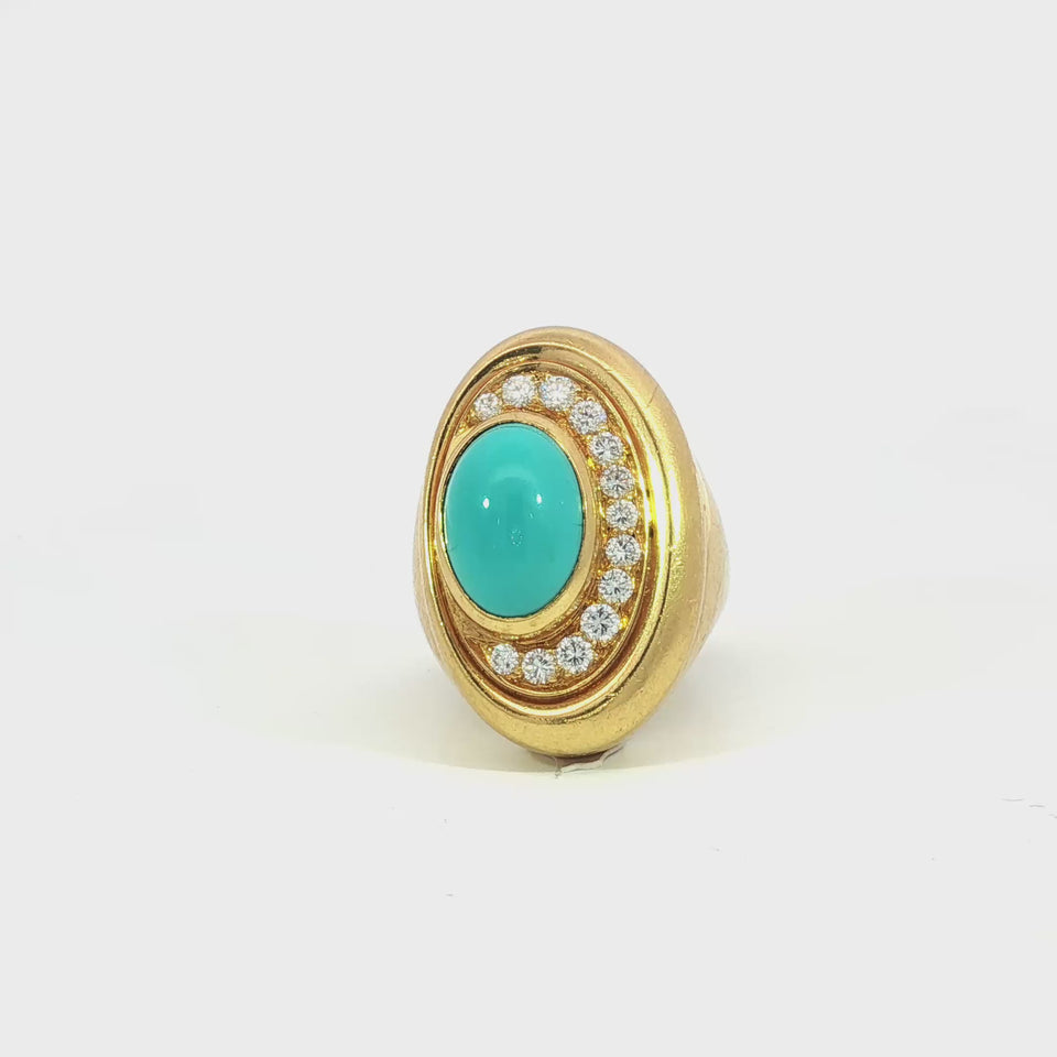 Bulgari Turquoise Diamond Ring 20K Yellow Gold ~4.26ctw