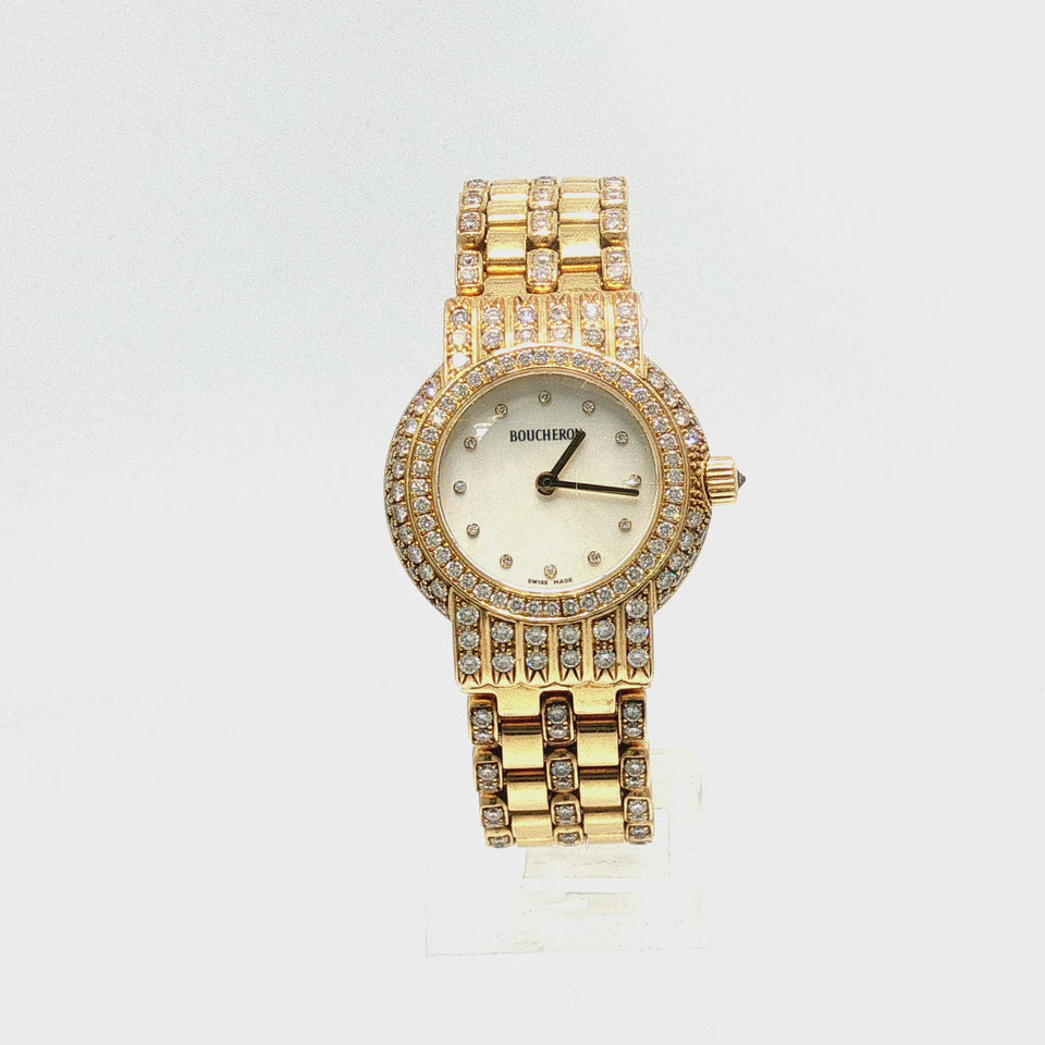 Vintage Boucheron Diamond Bracelet Watch in 18K Yellow Gold with Pavé Bezel