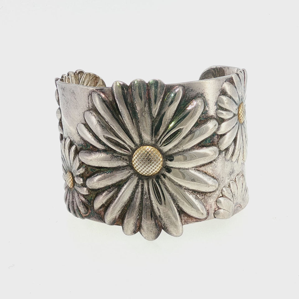 Tiffany & Co. Daisy Cuff Bracelet Sterling Silver and 18K Large Size