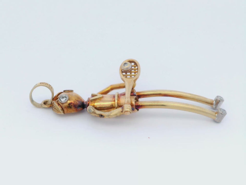 Vintage Articulated Diamond Tennis Player in 14 Karat Yellow Gold