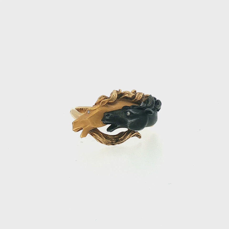 Carrera y Carrera Two Head Horse Ring 18K Yellow Gold Diamond Accents