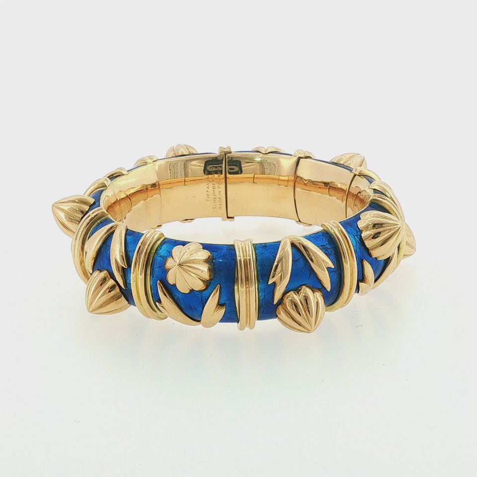 Tiffany & Co Schlumberger Paillonne Blue Enamel Cones Bracelet 18K Yellow Gold