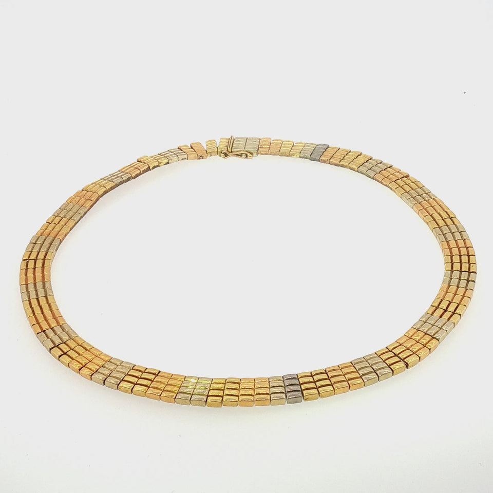 Van Cleef & Arpels 18K Tri-Color Brick Gold Collar Necklace Yellow Gold