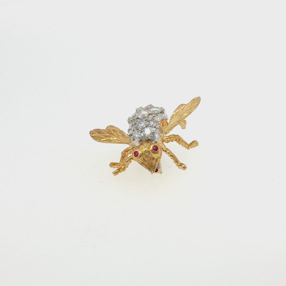 Herbert Rosenthal Diamond Bee Brooch 18K Large Size ~2.15ctw