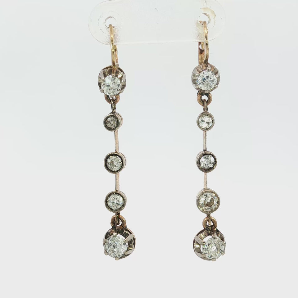 Victorian Diamond Drop Earrings 18K Silver Topped ~2.24ctw