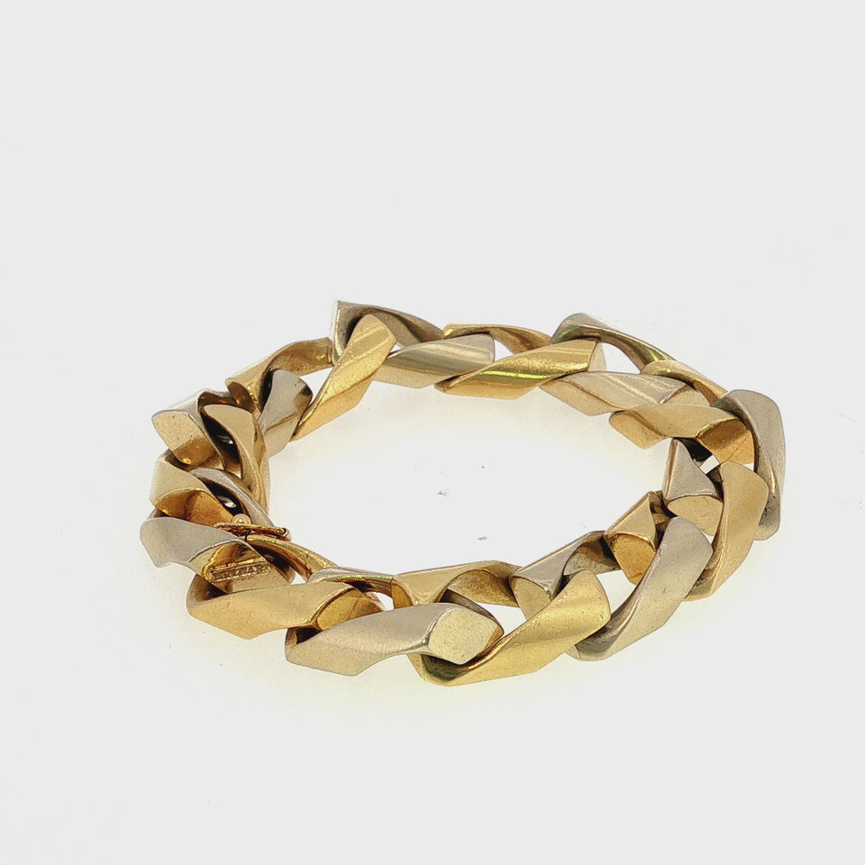 Bulgari 18K Curb Link Bracelet Tubular Two Tone White and Yellow Gold