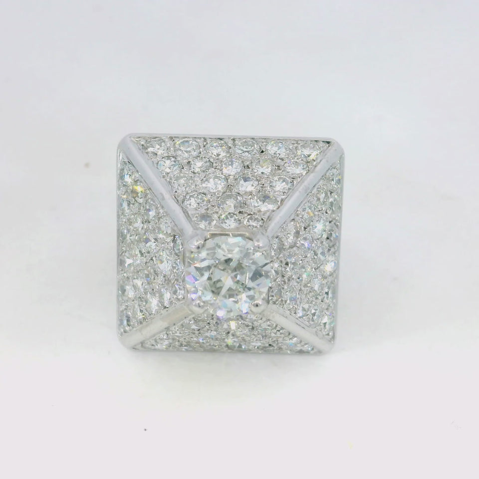 Dinh Van Diamond Pyramid Ring French 18K White Gold ~5.65ctw With Papers