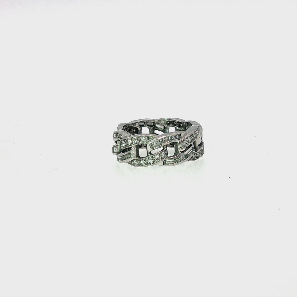 Art Deco Platinum Diamond Cuban Eternity Link Ring Platinum