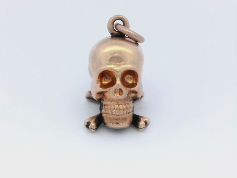 Victorian Skull and Bones Pendant made in 14 Karat Rose Gold