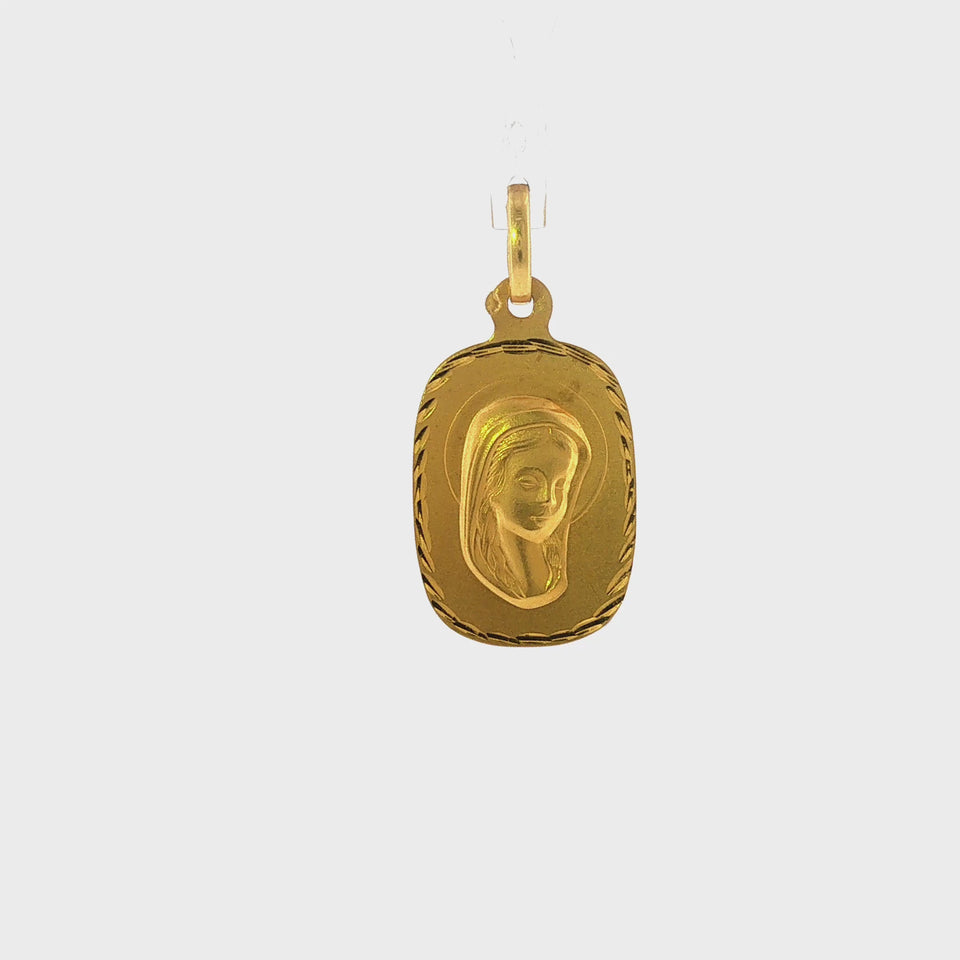 French Virgin Mary Charm Pendant Vintage 18K Yellow Gold