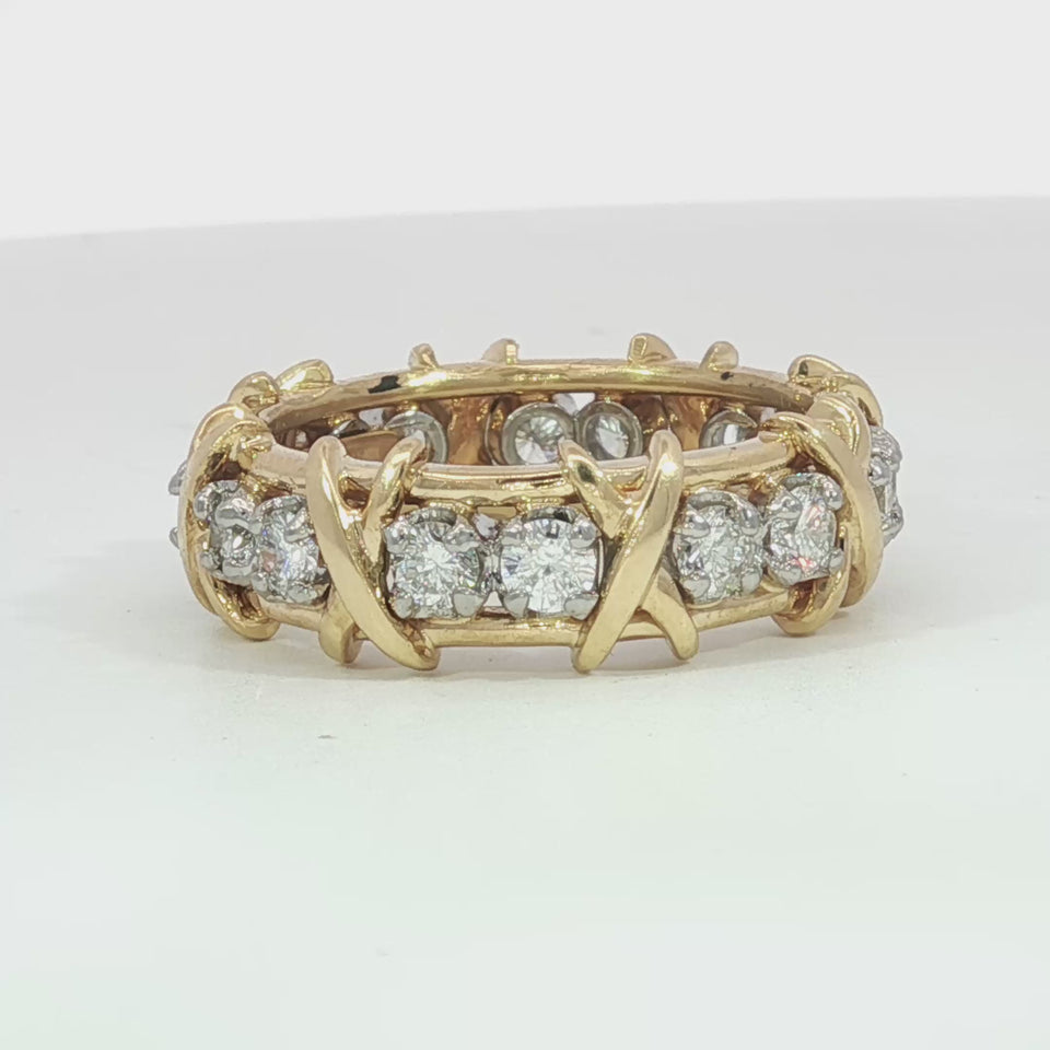 Tiffany & Co. Jean Schlumberger 16 Stone Diamond Band 18K Gold PT 950 Size 6.5