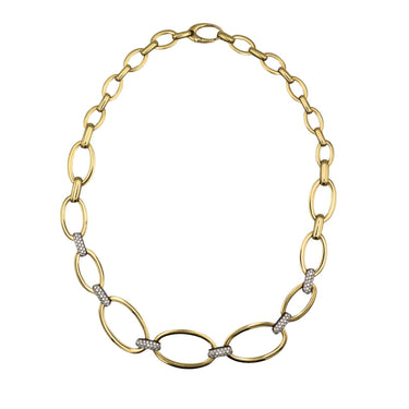 18K Diamond Link Necklace Graduated Oval Link 17.5" ~1.05ct Diamonds Yellow Gold
