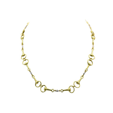 MAZ Horsebit 18K Necklace Diamond Bezel Link 18K Yellow + White Gold 18" Length