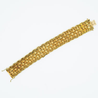 Retro French 18 Karat Yellow Gold Woven Chunky Modernist Bracelet