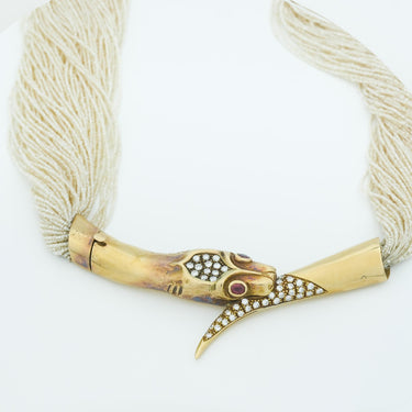 Alvaro Correnti Victorian Revival 18 Karat Gold Snake: Diamonds, Rubies, Pearls