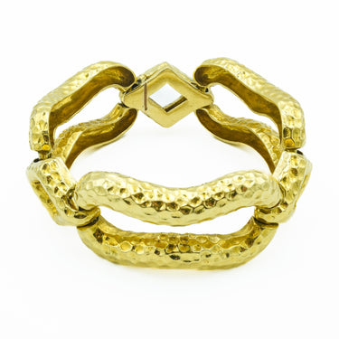 Mid-Century Modernist 18 Karat Yellow Gold Chunky Hammered Bracelet