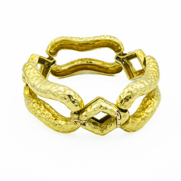 Mid-Century Modernist 18 Karat Yellow Gold Chunky Hammered Bracelet