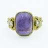 Art Nouveau 18 Karat Yellow Gold Sugarloaf Amethyst and Diamond Ring