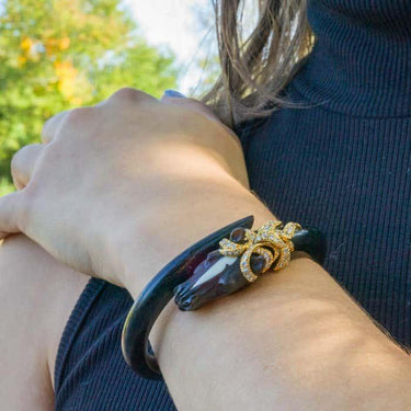 Gay Frères French 1970 Ebony 14 Karat and Diamond Horse Stallion Bangle Bracelet