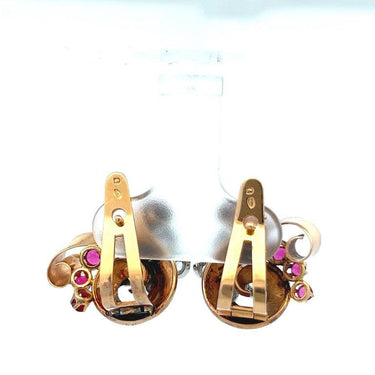 French 20th Century Retro 18 Karat Rose Gold With Rose Cut Diamonds and Rubies