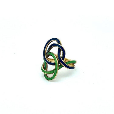 Antique 14 Karat Yellow Gold Guilloché Green and Blue Enamel Ring