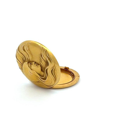 Antique Art Nouveau Figural Woman 14 Karat Yellow Gold Medalian Locket Pendant