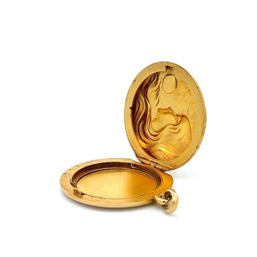 Antique Art Nouveau Figural Woman 14 Karat Yellow Gold Medalian Locket Pendant