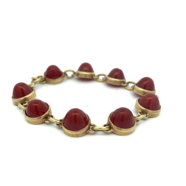 Antique Sugarloaf Cabochon Carnelian Bezel Set and 14 Karat Bracelet 7.25"