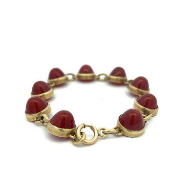 Antique Sugarloaf Cabochon Carnelian Bezel Set and 14 Karat Bracelet 7.25"