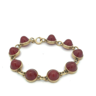 Antique Sugarloaf Cabochon Carnelian Bezel Set and 14 Karat Bracelet 7.25"