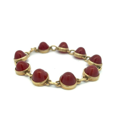 Antique Sugarloaf Cabochon Carnelian Bezel Set and 14 Karat Bracelet 7.25"