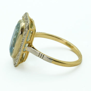 Victorian Platinum and 14 Karat Gold Aquamarine Ring with Diamonds