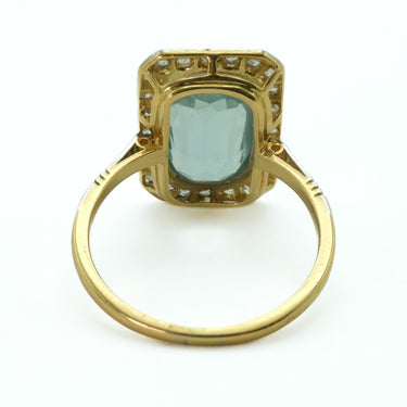 Victorian Platinum and 14 Karat Gold Aquamarine Ring with Diamonds