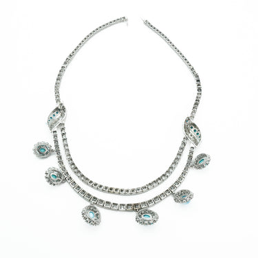 French Art Deco c1930s Platinum with Persian Turquoise Multi Drop Necklace 22ctw