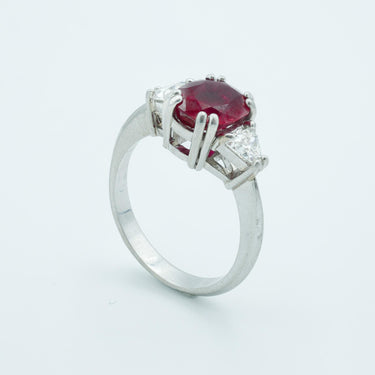 French Platinum Mounted Burma Heated Ruby 1.3 Carat With Diamonds