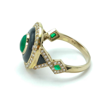 Contemporary 18 Karat Yellow Gold Emerald, Diamond and Onyx Ring