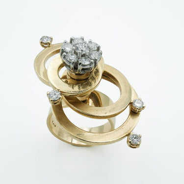 Retro 14 Karat Yellow Gold Diamond Articulated Spinner Ring